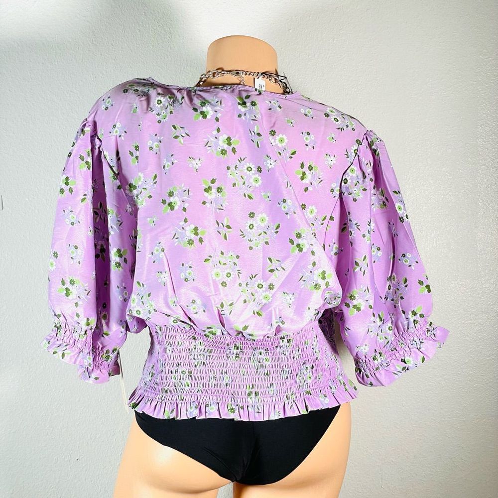 NWT Wishing Waves Sz 2XL Lilac Purple floral print Elastic waist beautiful top - Picture 3 of 12